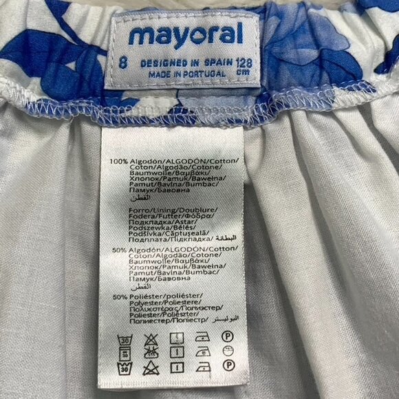 Mayoral Little Girl Blue White Puff Floral Skirt Size 8 Years - Picture 9 of 9